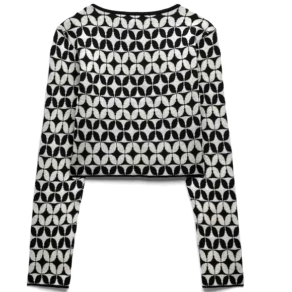 Zara Geometric Pattern Jacquard Knit Crop Top Sweater Set Size Large - Picture 4 of 5